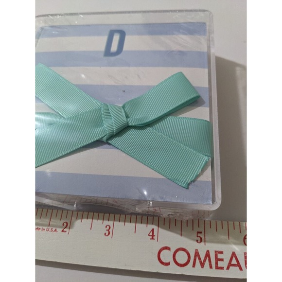 Blue Stripe Monogram Initial D 5 x 5 Paper Note Pad Acrylic Tray New - Picture 2 of 5